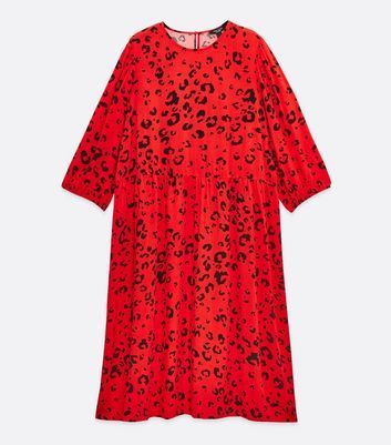 Curves Red Leopard Print Smock Dress New Look
