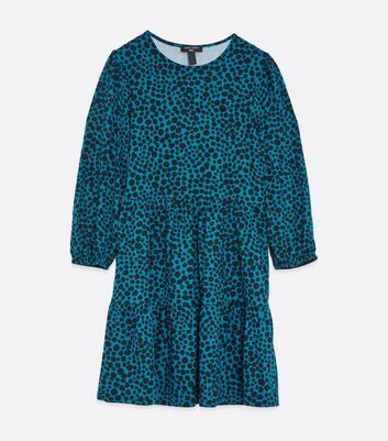 Tall Teal Animal Print Soft Touch Swing Dress New Look