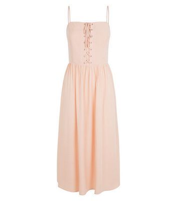 Pale Pink Strappy Lace Up Midi Dress New Look