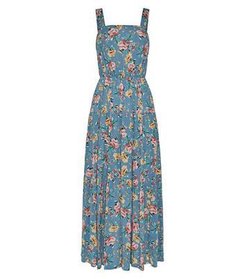 Blue Floral Tiered Cheesecloth Midi Dress New Look