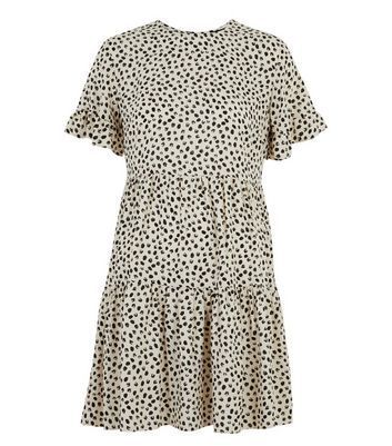 Petite White Spot Tiered Smock Dress New Look