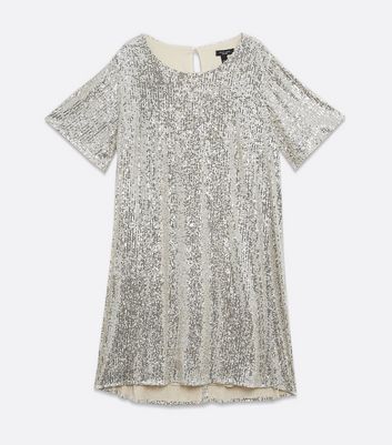 Curves Silver Sequin T-Shirt Dress New Look