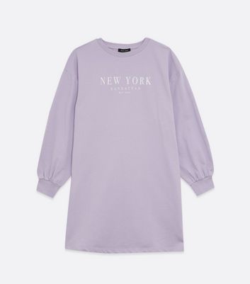Lilac New York Embroidered Sweatshirt Dress New Look