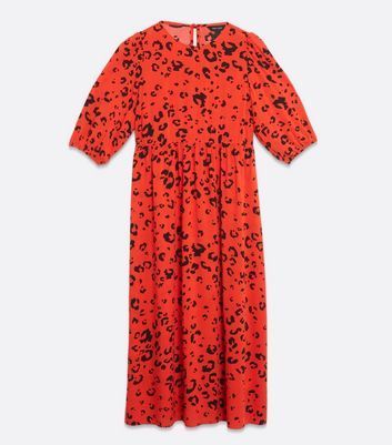 Red Leopard Print Smock Midi Dress New Look