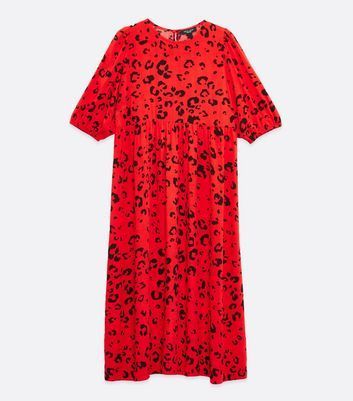 Petite Red Leopard Print Midi Smock Dress New Look