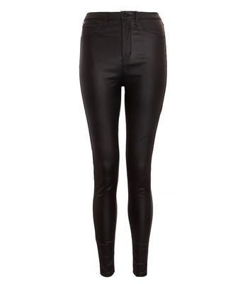 Black Leather-Look Skinny Jeans New Look