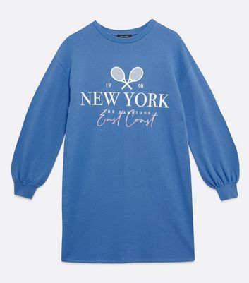 Bright Blue New York Logo Sweatshirt Dress New Look