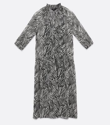 Brown Zebra Print Chiffon Tiered Midi Dress New Look