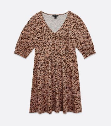 Curves Brown Leopard Print Soft Touch Mini Dress New Look