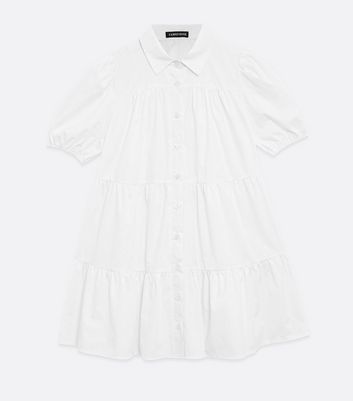 White Tiered Smock Shirt Dress New Look