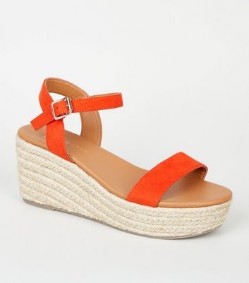 Wide Fit Red Footbed Espadrille Wedges New Look