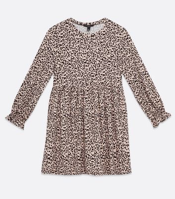Petite Brown Leopard Print Soft Touch Smock Dress New Look