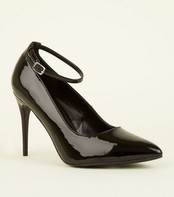Black Patent Stiletto Heel Ankle Strap Courts New Look