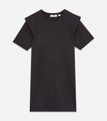 Black Frill Sleeve T-Shirt Dress New Look