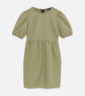 Green Gingham Smock Mini Dress New Look
