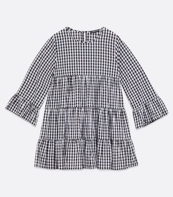 White Gingham Tiered Smock Mini Dress New Look