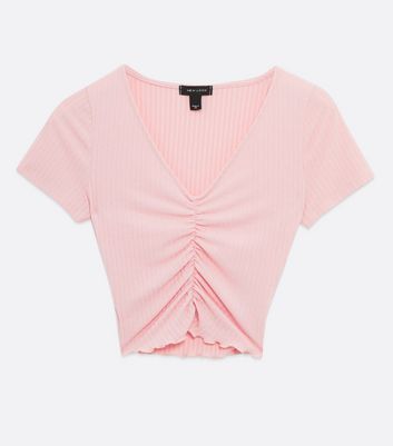 Pink Soft Rib Ruched Front Top New Look
