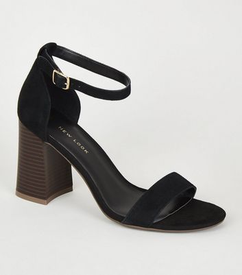 Black Suede Flare Block Heel Sandals New Look