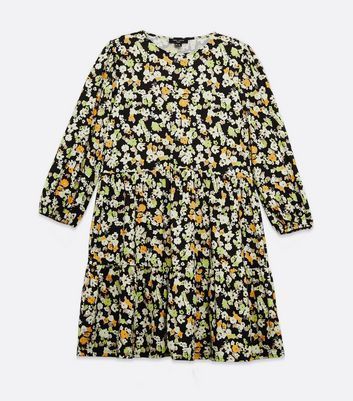 Tall Black Floral Soft Touch Smock Dress New Look