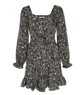 Black Floral Scribble Frill Dress New Look