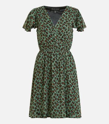 Green Leopard Print Chiffon Mini Dress New Look