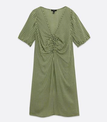 Curves Green Gingham Ruched Tea Dress New Look