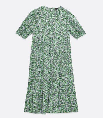 Blue Ditsy Floral Puff Sleeve Smock Midi Dress New Look