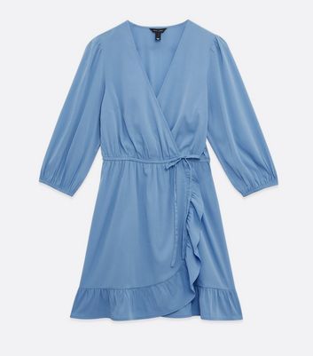 Blue Ruffle Wrap Mini Dress New Look
