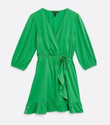 Green Ruffle Wrap Mini Dress New Look