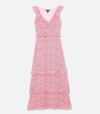 Pink Spot Ruffle Wrap Maxi Dress New Look