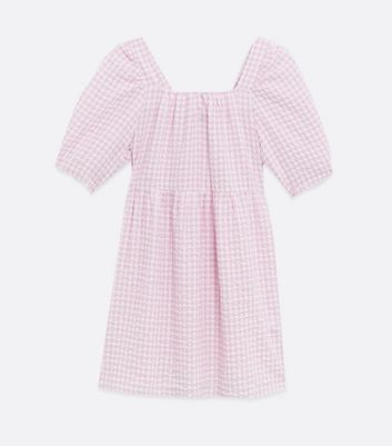 Pink Gingham Square Neck Mini Smock Dress New Look