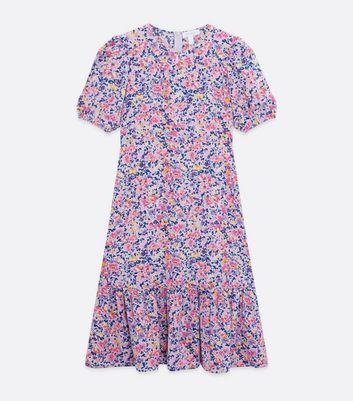 Lilac Puff Sleeve Tiered Midi Dress New Look