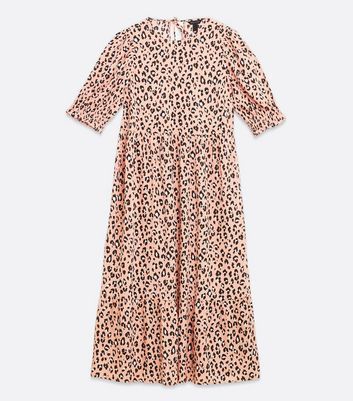 Coral Leopard Print Smock Midi Dress New Look