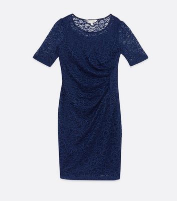 Blue Lace Ruched Side Dress New Look