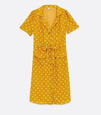 Yellow Spot Puff Sleeve Shirt Dress New Look