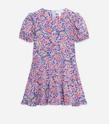 Lilac Floral Frill Puff Sleeve Mini Dress New Look