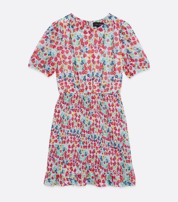 Blue Ditsy Floral Shirred Mini Dress New Look