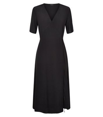 Black Tie Side Midi Wrap Dress New Look