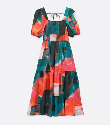 Red Abstract Print Midi Dress New Look
