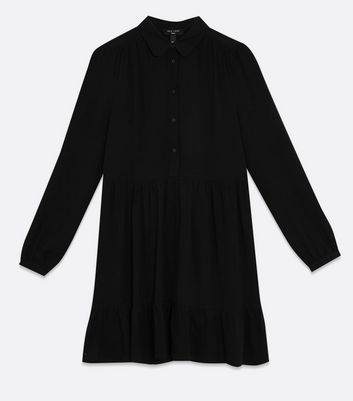Tall Black Smock Mini Shirt Dress New Look