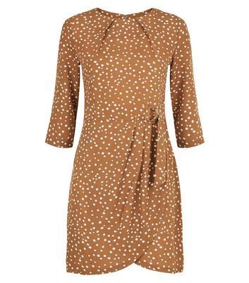 Brown Spot Belted Tulip Dress New Look