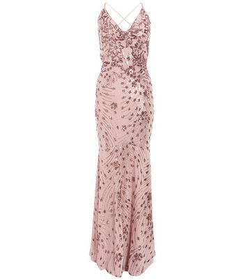Pale Pink Sequin Fishtail Maxi Dress New Look