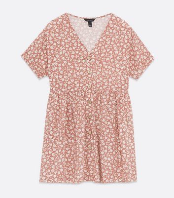 Brown Ditsy Floral Tiered Mini Smock Dress New Look