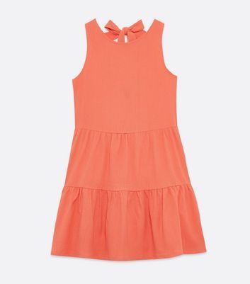 Coral Crinkle Tiered Mini Dress New Look
