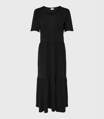 Black Jersey Tiered Midi Dress New Look
