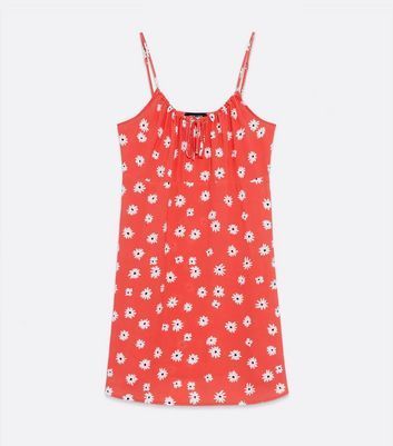 Red Daisy Tie Front Strappy Mini Slip Dress New Look