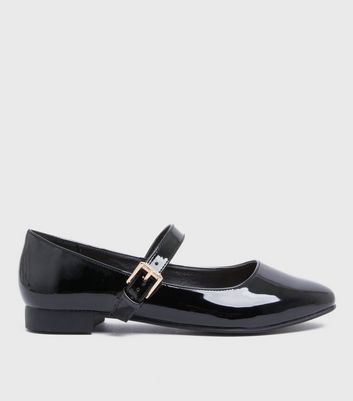 Wide Fit Black Patent Mary Jane Shoes New Look Vegan