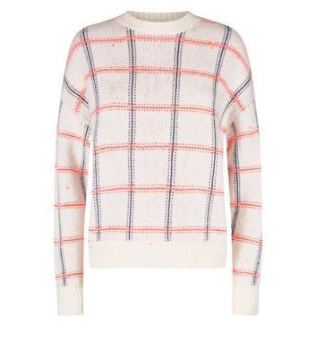 Off White Neon Check Jumper New Look