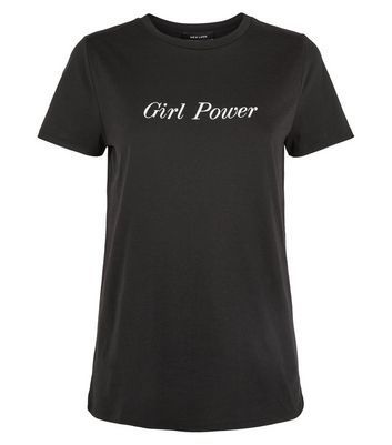 Black Short Sleeve Girl Power Slogan T-Shirt New Look