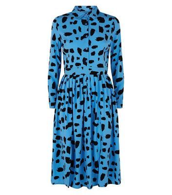 Blue Animal Print Midi Shirt Dress New Look